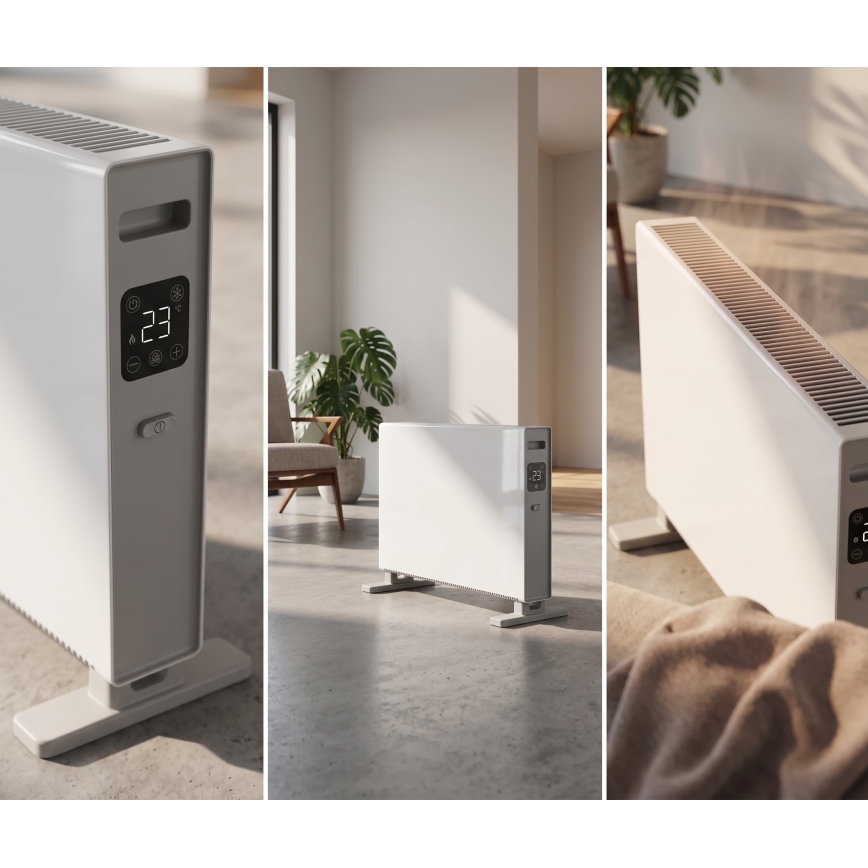 ZEVENTI - Електрически нагревател/конвектор с LCD дисплей  1250/2000W/230V бял + дистанционно управление