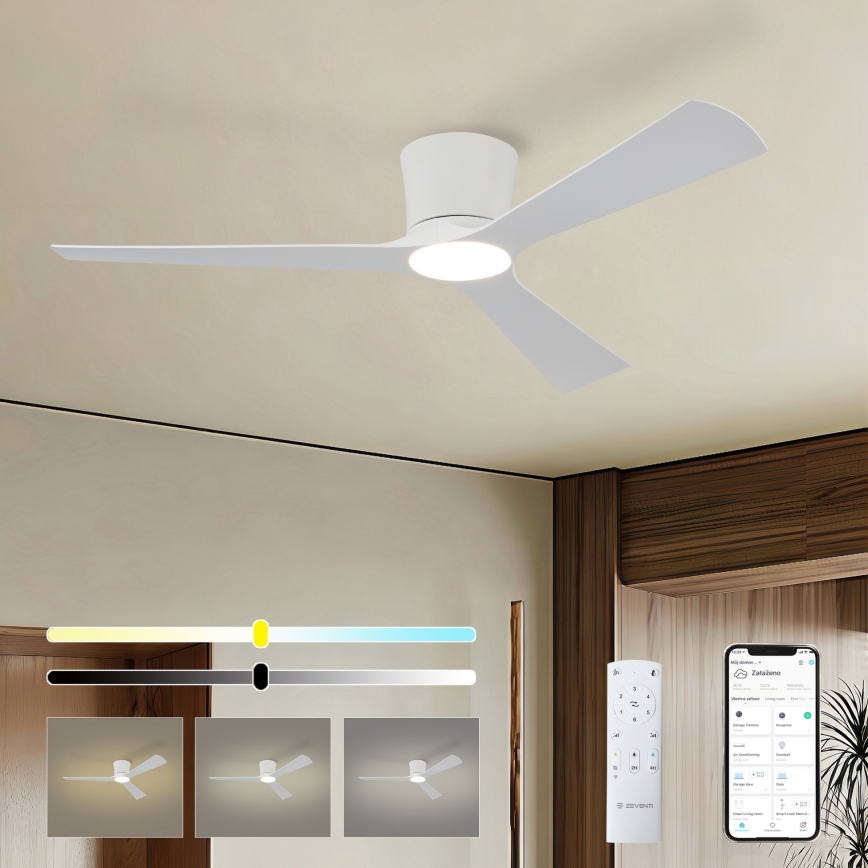 ZEVENTI - LED димируем таванен вентилатор AUREX LED/24W/230V 3000/4000/6000K Wi-Fi Tuya бял + дистанционно управление