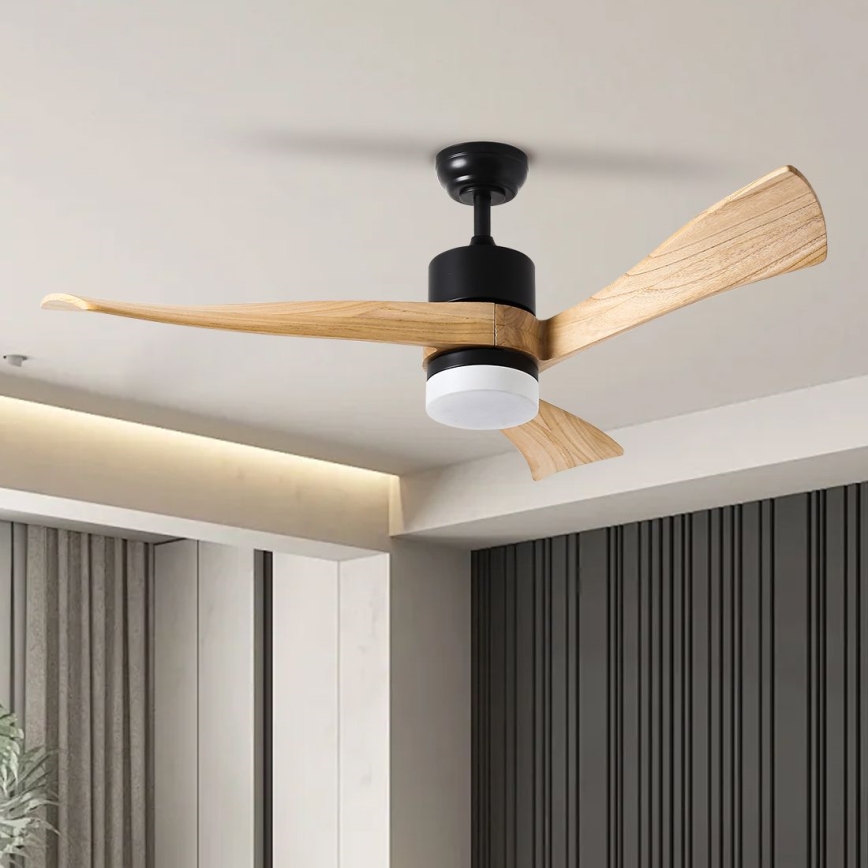 ZEVENTI - LED Димируем таванен вентилатор NATURITO LED/18W/230V 3000-6000K Wi-Fi Tuya черен/дъб + дистанционно управление
