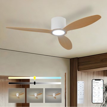 ZEVENTI - LED димируем таванен вентилатор VENTORA LED/24W/230V 3000/4000/6000K Wi-Fi Tuya бял/дъб + дистанционно управление