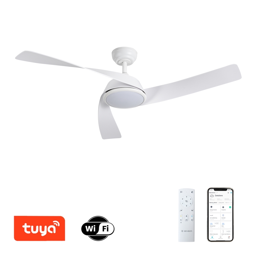 ZEVENTI - LED димируем таванен вентилатор AERYS LED/24W/230V 3000/4000/6000K Wi-Fi Tuya бял + дистанционно управление
