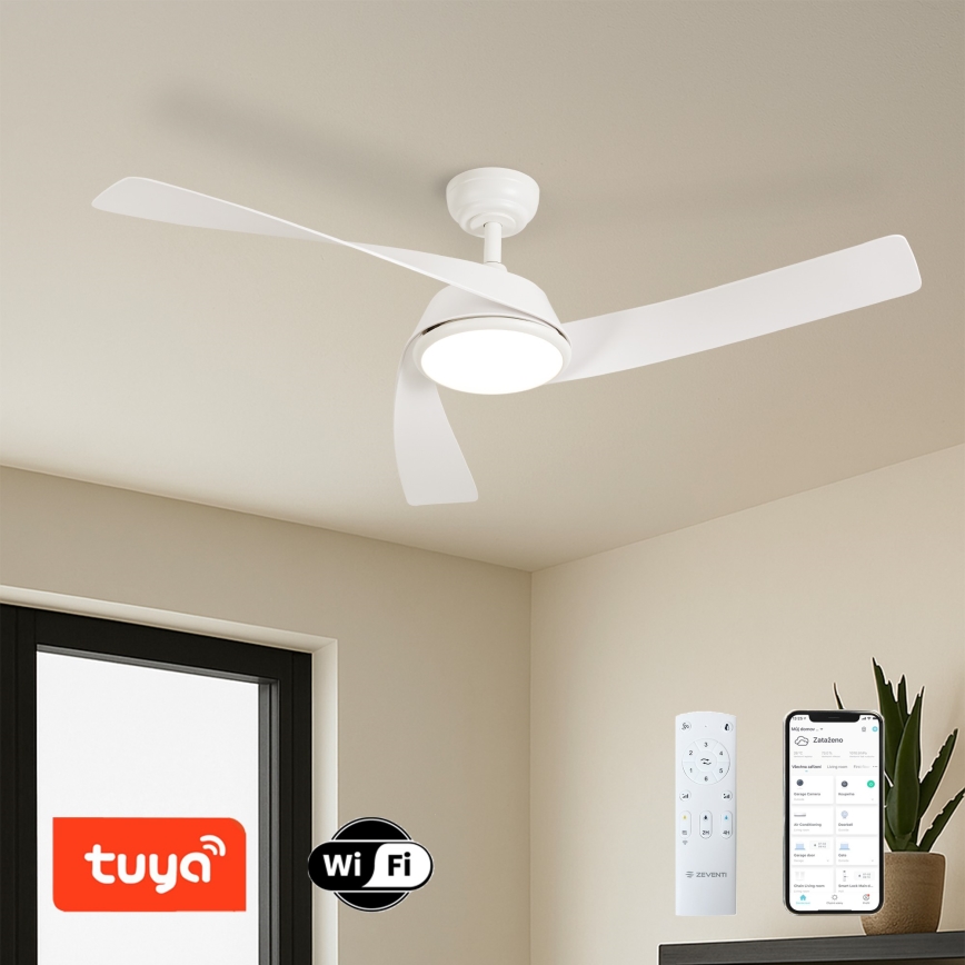 ZEVENTI - LED димируем таванен вентилатор AERYS LED/24W/230V 3000/4000/6000K Wi-Fi Tuya бял + дистанционно управление