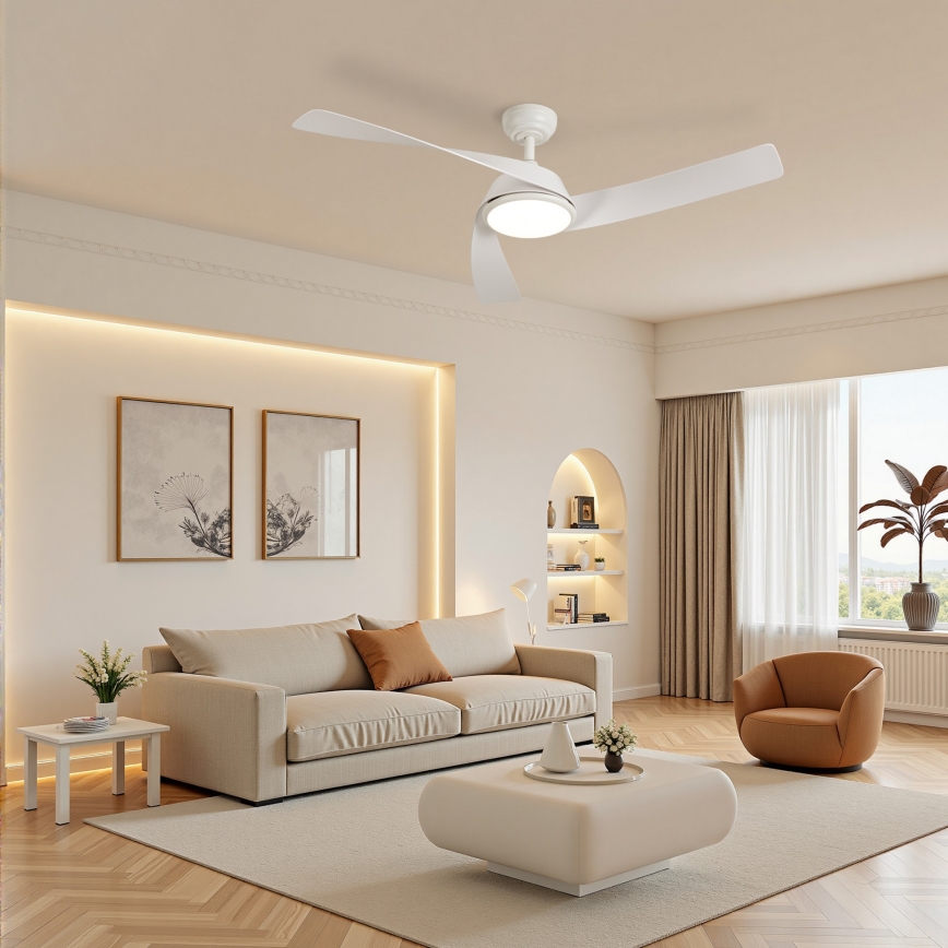 ZEVENTI - LED димируем таванен вентилатор AERYS LED/24W/230V 3000/4000/6000K Wi-Fi Tuya бял + дистанционно управление