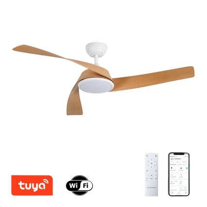 ZEVENTI - LED димируем таванен вентилатор AERYS LED/24W/230V 3000/4000/6000K Wi-Fi Tuya бял/дъб + дистанционно управление