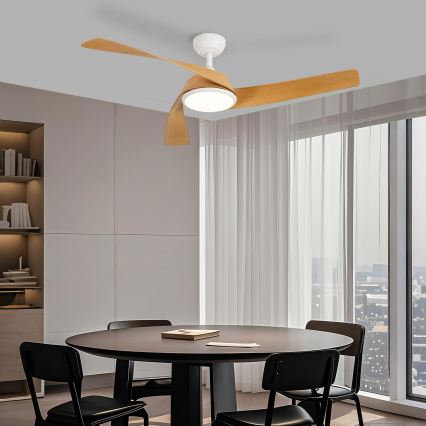 ZEVENTI - LED димируем таванен вентилатор AERYS LED/24W/230V 3000/4000/6000K Wi-Fi Tuya бял/дъб + дистанционно управление