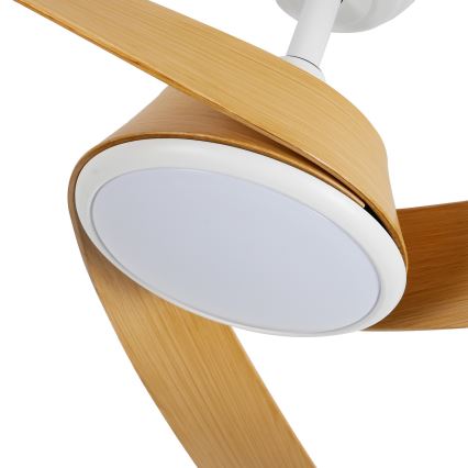 ZEVENTI - LED димируем таванен вентилатор AERYS LED/24W/230V 3000/4000/6000K Wi-Fi Tuya бял/дъб + дистанционно управление