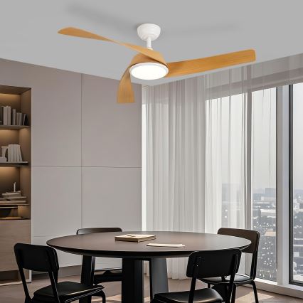 ZEVENTI - Димируем LED таванен вентилатор AERYS LED/24W/230V 3000/4000/6000K Wi-Fi Tuya бял/дъб + дистанционно управление