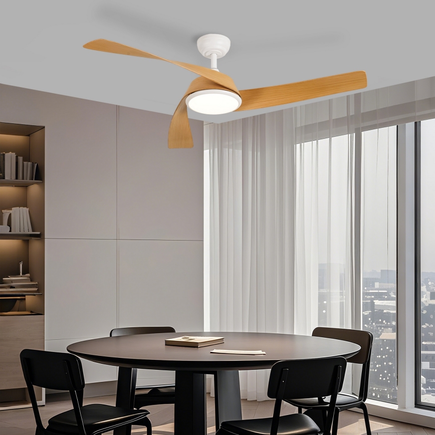 ZEVENTI - Димируем LED таванен вентилатор AERYS LED/24W/230V 3000/4000/6000K Wi-Fi Tuya бял/дъб + дистанционно управление