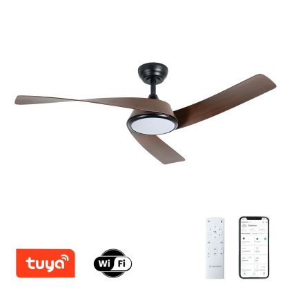 ZEVENTI - Димируем таванен вентилатор AERYS LED/24W/230V 3000/4000/6000K Wi-Fi Tuya черен/орех + дистанционно управление