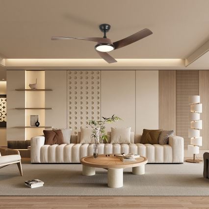 ZEVENTI - Димируем таванен вентилатор AERYS LED/24W/230V 3000/4000/6000K Wi-Fi Tuya черен/орех + дистанционно управление