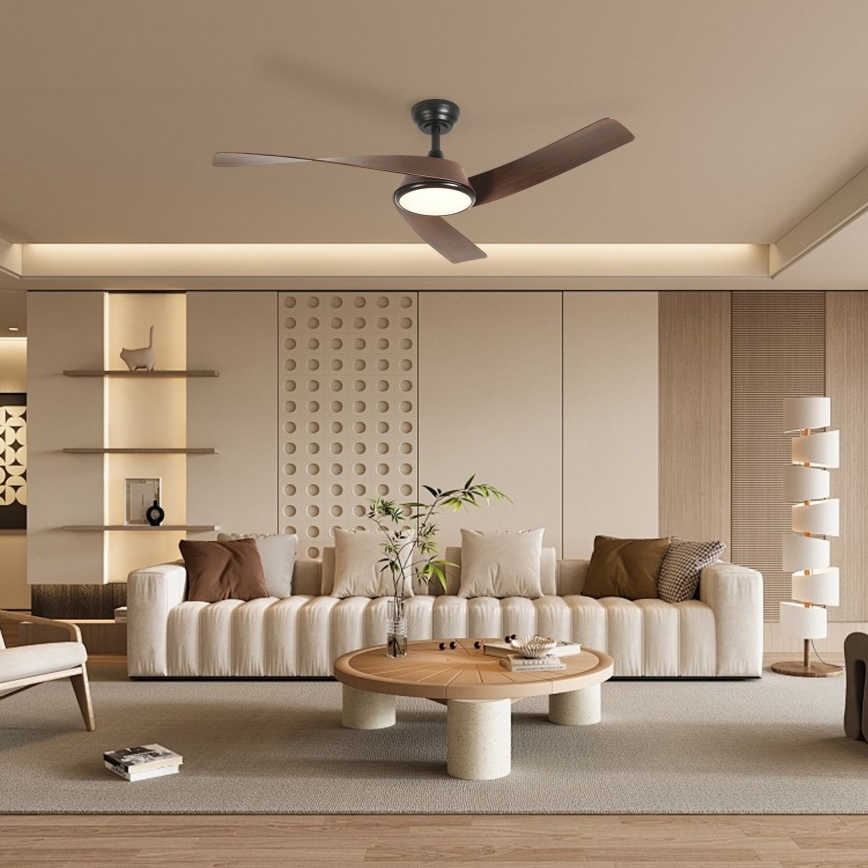 ZEVENTI - Димируем таванен вентилатор AERYS LED/24W/230V 3000/4000/6000K Wi-Fi Tuya черен/орех + дистанционно управление