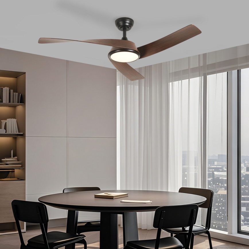 ZEVENTI - Димируем таванен вентилатор AERYS LED/24W/230V 3000/4000/6000K Wi-Fi Tuya черен/орех + дистанционно управление