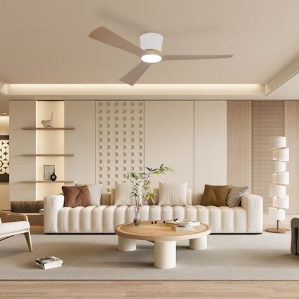 ZEVENTI - LED димируем таванен вентилатор AUREX LED/24W/230V 3000/4000/6000K Wi-Fi Tuya бял/дъб + дистанционно управление