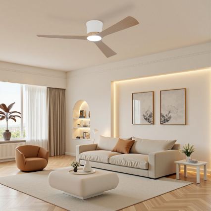 ZEVENTI - LED димируем таванен вентилатор AUREX LED/24W/230V 3000/4000/6000K Wi-Fi Tuya бял/дъб + дистанционно управление