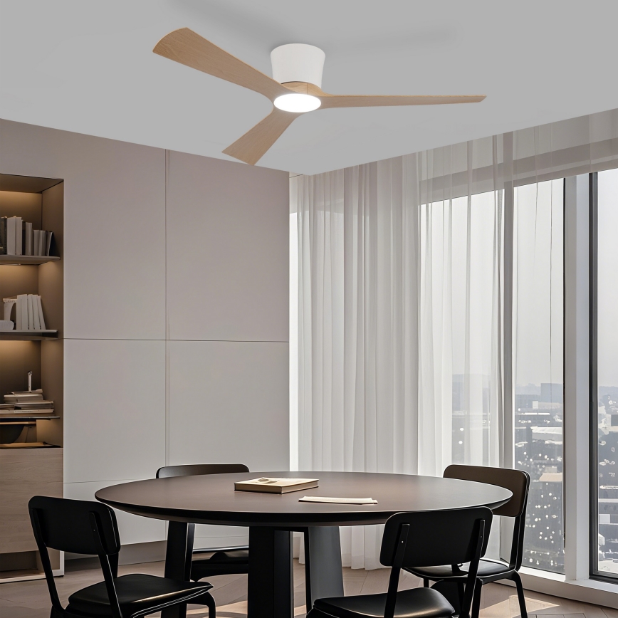 ZEVENTI - LED димируем таванен вентилатор AUREX LED/24W/230V 3000/4000/6000K Wi-Fi Tuya бял/дъб + дистанционно управление