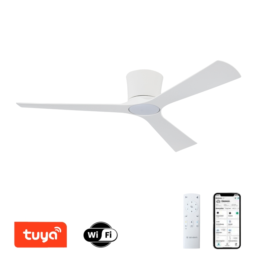 ZEVENTI - LED димируем таванен вентилатор AUREX LED/24W/230V 3000/4000/6000K Wi-Fi Tuya бял + дистанционно управление