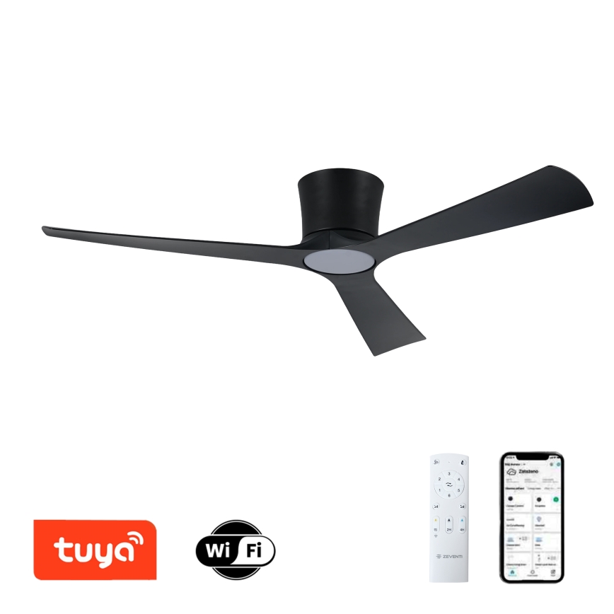 ZEVENTI - LED димируем таванен вентилатор AUREX LED/24W/230V 3000/4000/6000K Wi-Fi Tuya черен + дистанционно управление