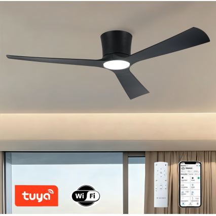 ZEVENTI - LED димируем таванен вентилатор AUREX LED/24W/230V 3000/4000/6000K Wi-Fi Tuya черен + дистанционно управление