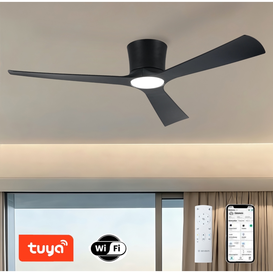 ZEVENTI - LED димируем таванен вентилатор AUREX LED/24W/230V 3000/4000/6000K Wi-Fi Tuya черен + дистанционно управление