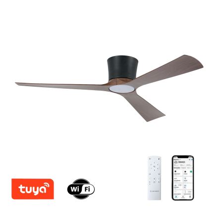 ZEVENTI - Димируем таванен вентилатор AUREX LED/24W/230V 3000/4000/6000K Wi-Fi Tuya черен/орех + дистанционно управление