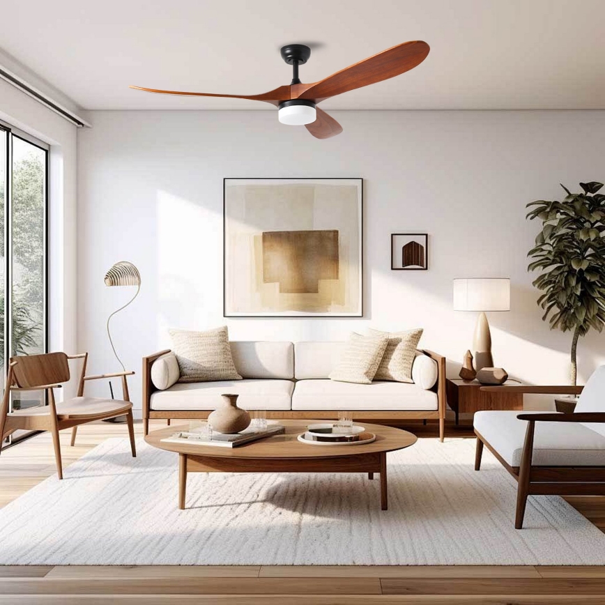 ZEVENTI - LED таванен вентилатор GINOSA LED/18W/230V 3000/4000/6000K Wi-Fi Tuya черен/дъб + дистанционно управление