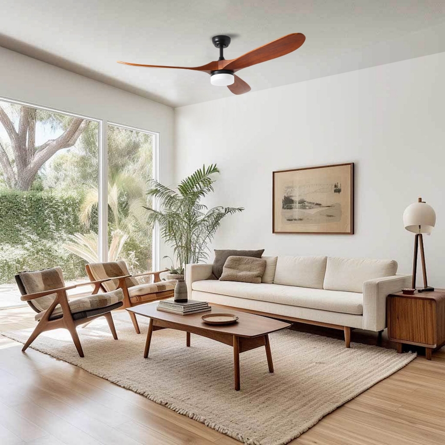 ZEVENTI - LED таванен вентилатор GINOSA LED/18W/230V 3000/4000/6000K Wi-Fi Tuya черен/дъб + дистанционно управление