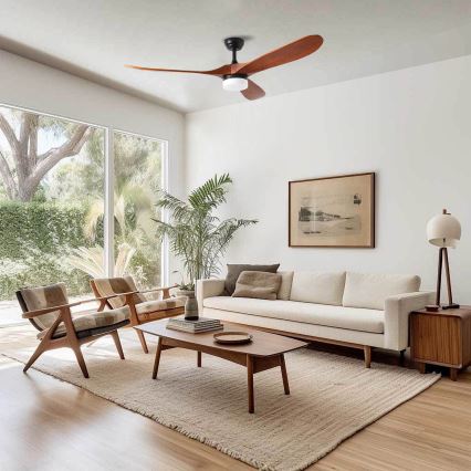 ZEVENTI - LED таванен вентилатор GINOSA LED/18W/230V 3000/4000/6000K Wi-Fi Tuya черен/дъб + дистанционно управление