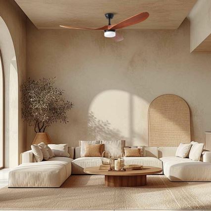 ZEVENTI - LED таванен вентилатор GINOSA LED/18W/230V 3000/4000/6000K Wi-Fi Tuya черен/дъб + дистанционно управление