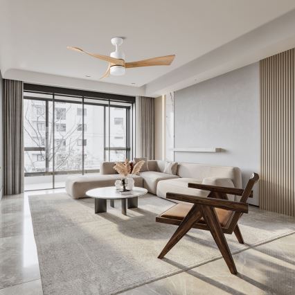 ZEVENTI - LED таванен вентилатор NATURITO LED/18W/230V 3000/4000/6000K Wi-Fi Tuya бял/дъб + дистанционно управление