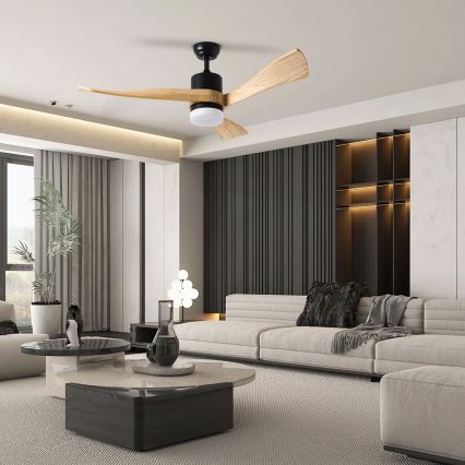ZEVENTI - LED таванен вентилатор NATURITO LED/18W/230V 3000-6000K Wi-Fi Tuya черен/дъб + дистанционно управление