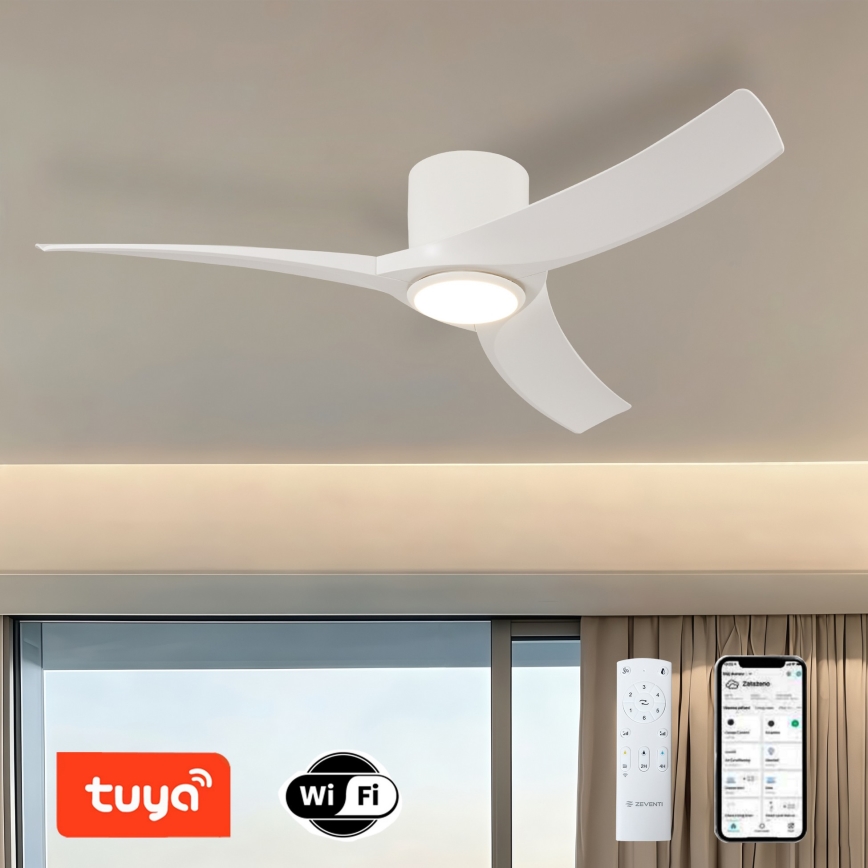 ZEVENTI - LED димируем таванен вентилатор ORBITO LED/24W/230V 3000/4000/6000K Wi-Fi Tuya бял + дистанционно управление
