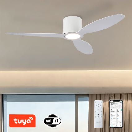ZEVENTI - LED димируем таванен вентилатор VENTORA LED/24W/230V 3000/4000/6000K Wi-Fi Tuya бял + дистанционно управление