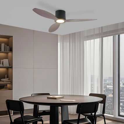 ZEVENTI - LED димируем таванен вентилатор VENTORA LED/24W/230V 3000/4000/6000K Wi-Fi Tuya черен/орех + дистанционно управление