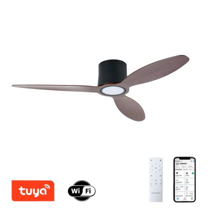 ZEVENTI - LED димируем таванен вентилатор VENTORA LED/24W/230V 3000/4000/6000K Wi-Fi Tuya черен/орех + с дистанционно управление