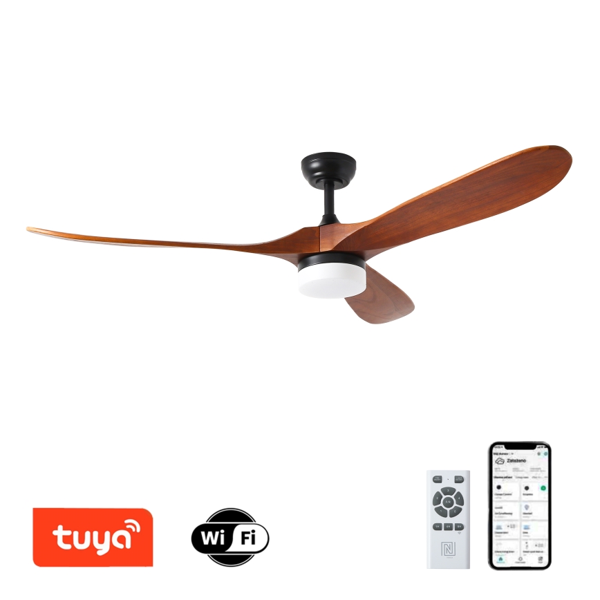 ZEVENTI - LED Димируем таванен вентилатор GINOSA LED/18W/230V 3000-6000K Wi-Fi Tuya черен/дъб + дистанционно управление