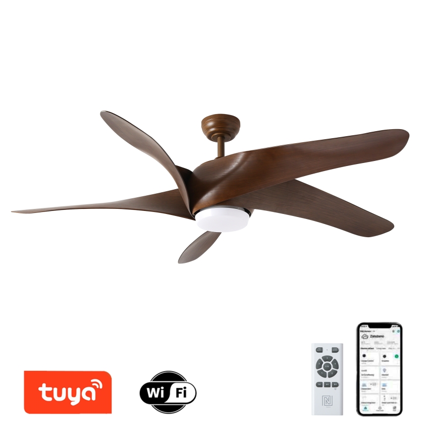 ZEVENTI - LED Димируем таванен вентилатор LUCCA LED/18W/230V 3000-6000K Wi-Fi Tuya кафяв + дистанционно управление