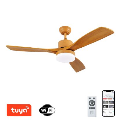 ZEVENTI - LED Димируем таванен вентилатор MARE LED/24W/230V 3000-6000K Wi-Fi Tuya дъб + дистанционно управление