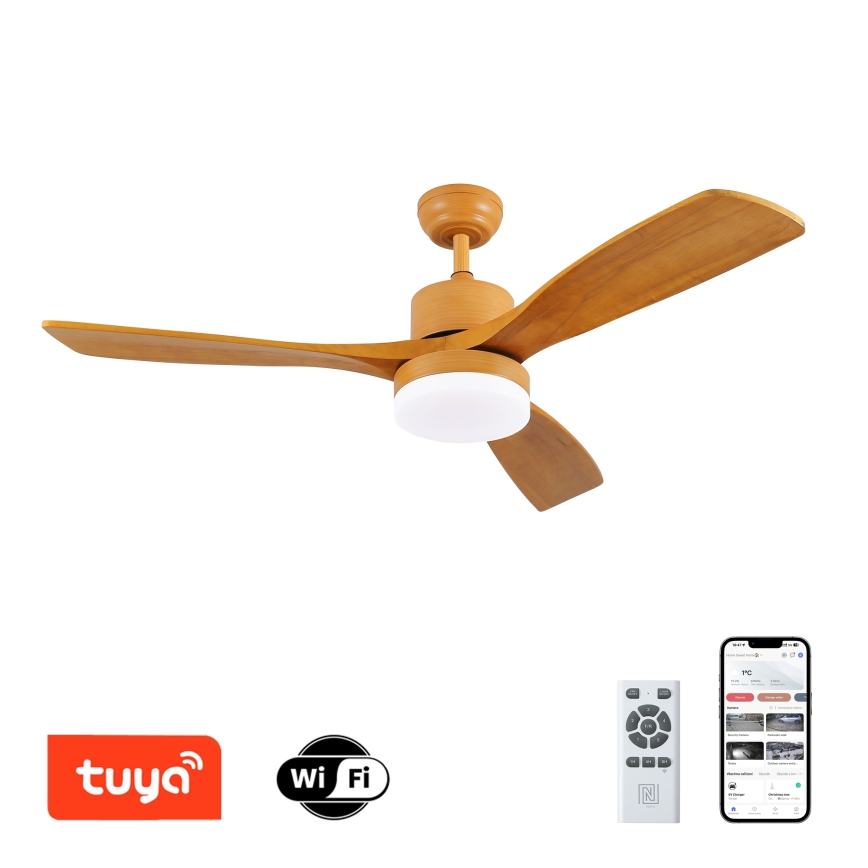 ZEVENTI - LED Димируем таванен вентилатор MARE LED/24W/230V 3000-6000K Wi-Fi Tuya дъб + дистанционно управление