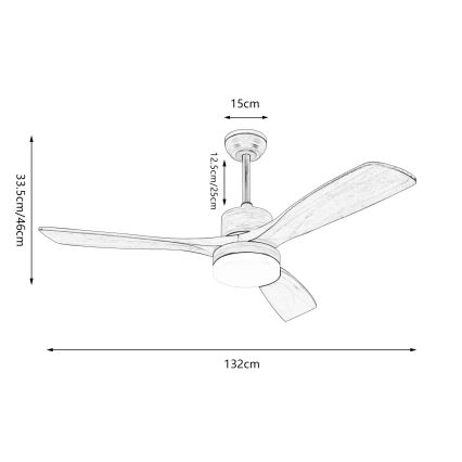 ZEVENTI - LED Димируем таванен вентилатор MARE LED/24W/230V 3000-6000K Wi-Fi Tuya дъб + дистанционно управление