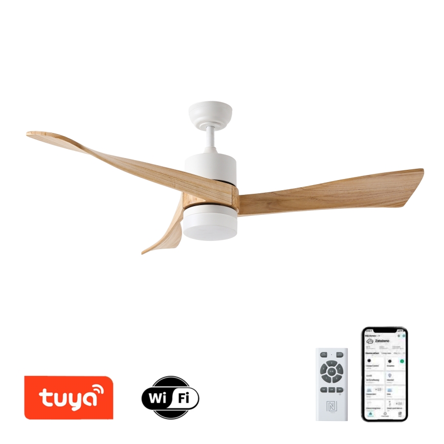 ZEVENTI - LED Димируем таванен вентилатор NATURITO LED/18W/230V 3000-6000K Wi-Fi Tuya бял/дъб + дистанционно управление