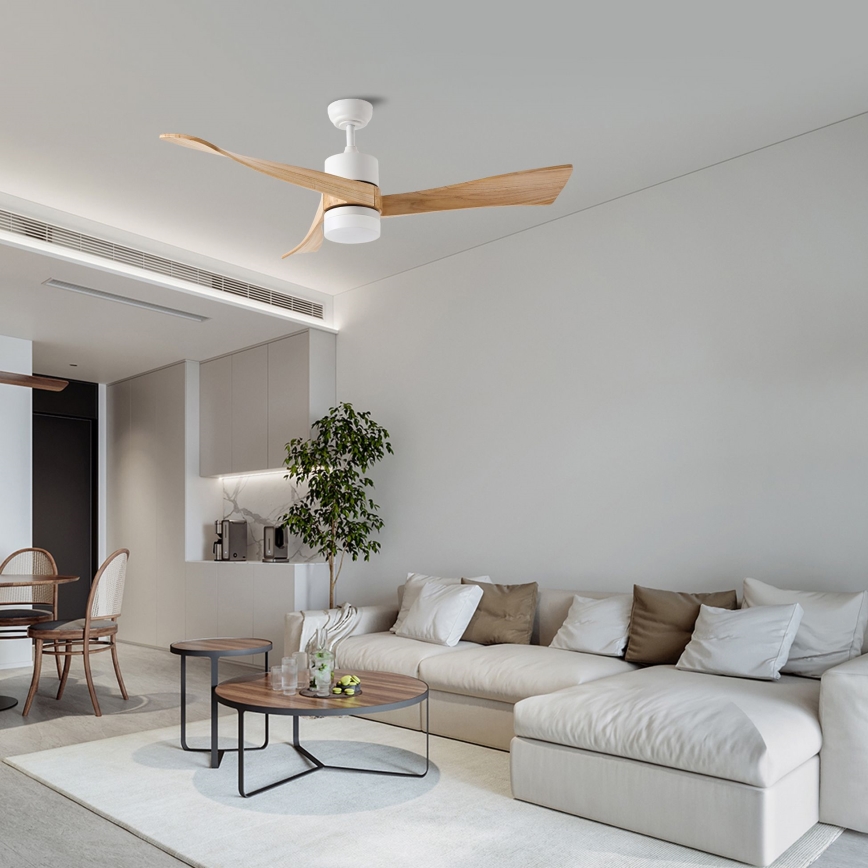 ZEVENTI - LED Димируем таванен вентилатор NATURITO LED/18W/230V 3000-6000K Wi-Fi Tuya бял/дъб + дистанционно управление