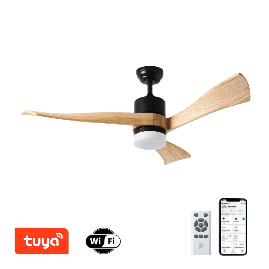 ZEVENTI - LED Димируем таванен вентилатор NATURITO LED/18W/230V 3000-6000K Wi-Fi Tuya черен/дъб + дистанционно управление