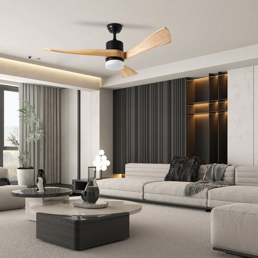 ZEVENTI - LED Димируем таванен вентилатор NATURITO LED/18W/230V 3000-6000K Wi-Fi Tuya черен/дъб + дистанционно управление
