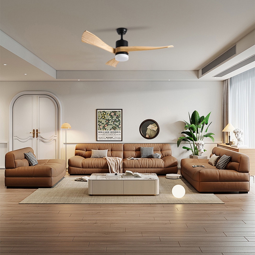 ZEVENTI - LED Димируем таванен вентилатор NATURITO LED/18W/230V 3000-6000K Wi-Fi Tuya черен/дъб + дистанционно управление