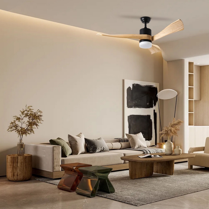 ZEVENTI - LED Димируем таванен вентилатор NATURITO LED/18W/230V 3000-6000K Wi-Fi Tuya черен/дъб + дистанционно управление