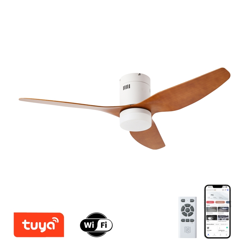 ZEVENTI - LED Димируем таванен вентилатор PADUA LED/18W/230V 3000-6000K Wi-Fi Tuya бял/кафяв + дистанционно управление