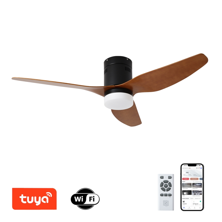 ZEVENTI - LED Димируем таванен вентилатор PADUA LED/18W/230V 3000-6000K Wi-Fi Tuya черен/кафяв + дистанционно управление