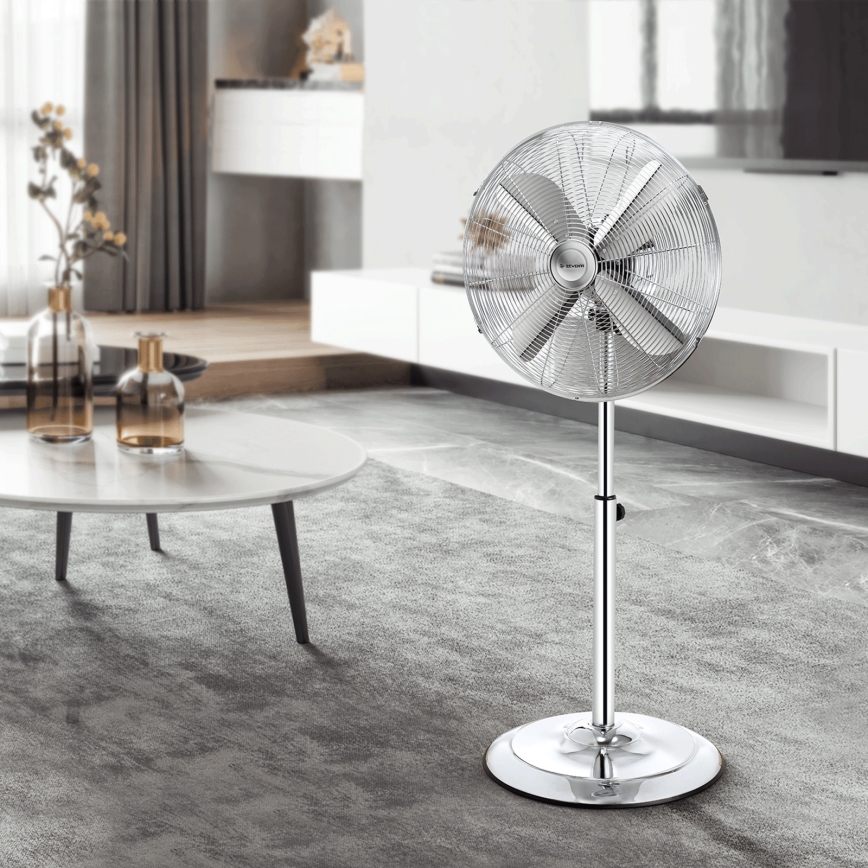 ZEVENTI - Подов вентилатор FLOW 50W/230V 125 cm лъскав хром + дистанционно управление