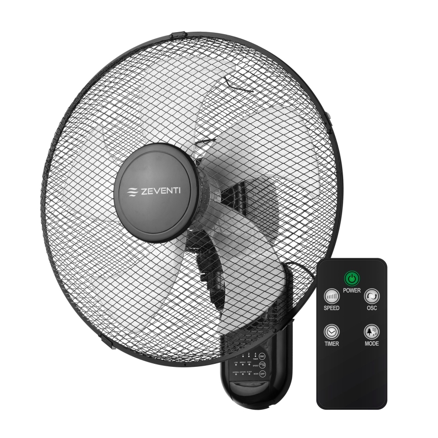 ZEVENTI - Стенен вентилатор FANNY 45 W/230 V Ø 41 см черен + дистанционно управление