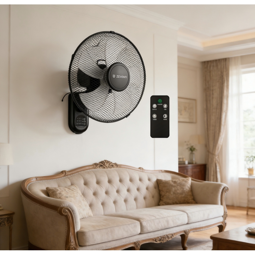 ZEVENTI - Стенен вентилатор FANNY 45 W/230 V Ø 41 см черен + дистанционно управление